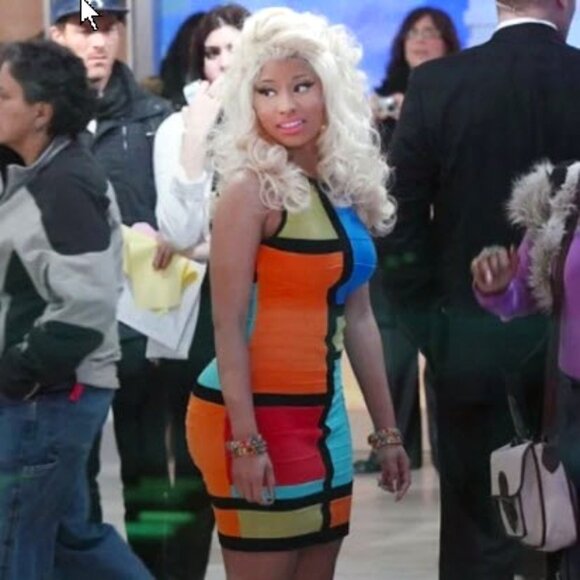 As Seen on Niki Minaj Forever 21 Fitted Body-Con Colour Block w Mesh Dress NWT S - Picture 1 of 13